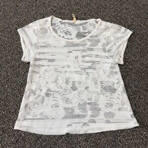 Lovemarks Lace Top Womens Small White Floral Rose Sheer stripe Boho Short Sleeve